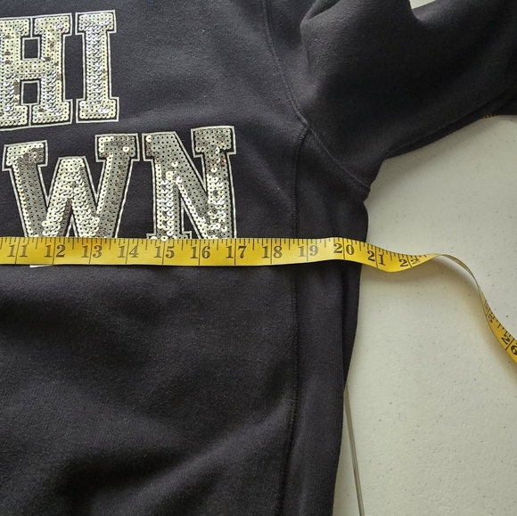 PINK Black Sequin Chi Town Chicago DeepDish Pizza Sweatshirt size S/P - Picture 5 of 13